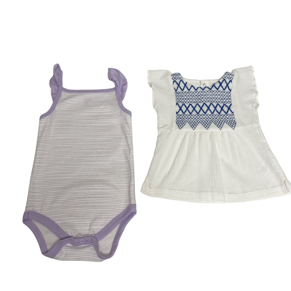 Chick Pea Carters Baby Girls 18M‎ Lot Purple Striped Bodysuit White Smocked Top
